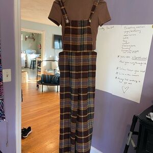 Plaid Overalls with Brown Top